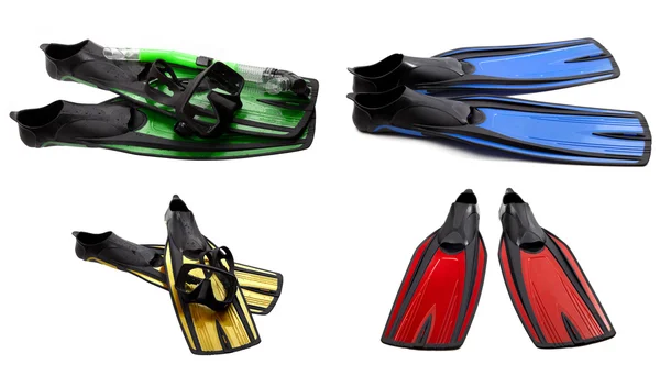 Set of multicolored swim fins, masks and snorkel for diving — Stock Photo, Image