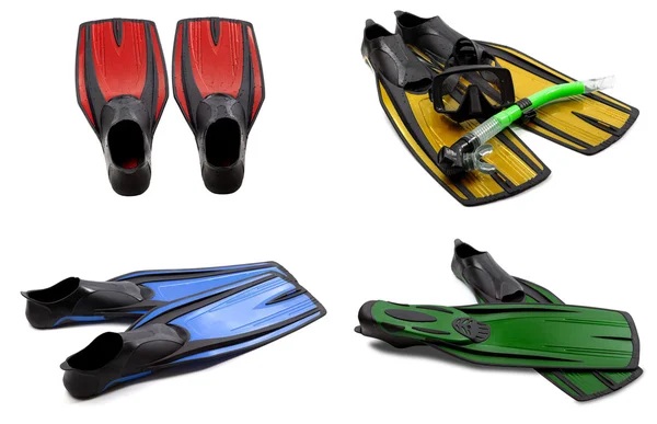 Set of multicolored swim fins, mask, snorkel for diving with wat — Stock Photo, Image