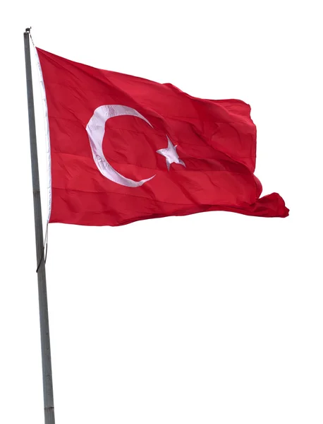 Турецкий флаг на флагштоке, размахивая в Ветер — стоковое фото