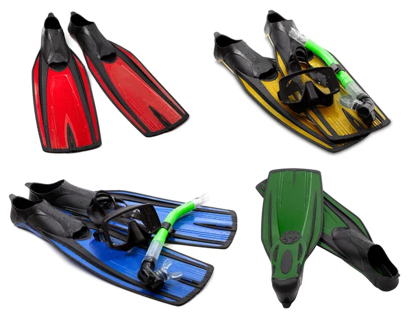 Conjunto de nadadeiras multicoloridas, máscara, snorkel para mergulho com wate — Fotografia de Stock