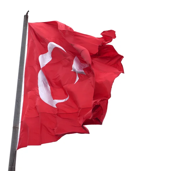 Macha flagą Turcji z masztem — Zdjęcie stockowe
