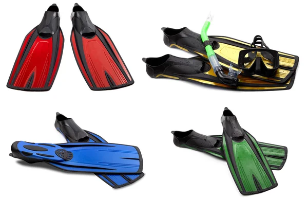Conjunto de barbatanas mergulho multicoloridos, máscara e snorkel para mergulho — Fotografia de Stock