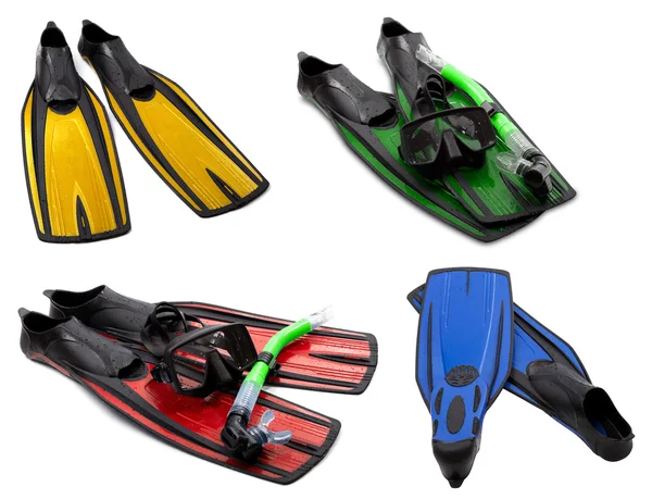 Set of multicolored flippers, mask, snorkel for diving with wate — Stock Photo, Image