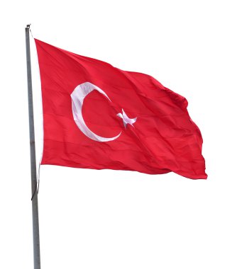 rüzgarda sallayarak bayrak direğine Türk bayrağı