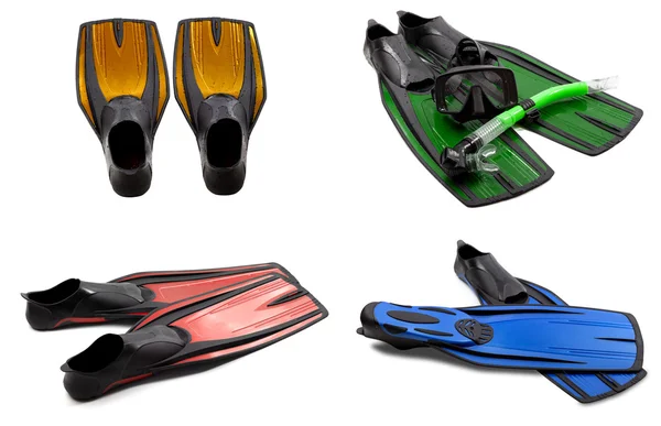 Set of multicolored swim fins, mask, snorkel for diving with wat — Stock Photo, Image