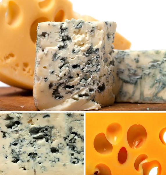 Dorblu 和其他奶酪的拼贴画 — 图库照片