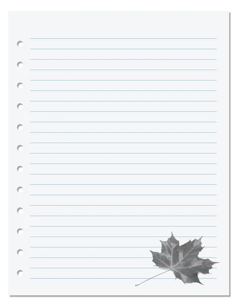 Notebook paper with maple-leaf at background — Stock Photo, Image