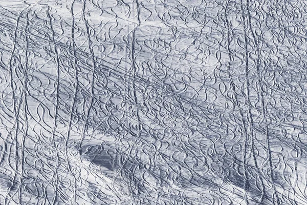 Snow Piste Slope Freeride Traces Skis Snowboards Sun Winter Morning — Stock Photo, Image