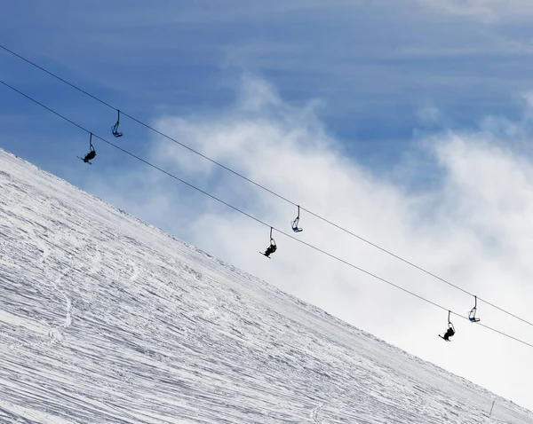 Snowy Piste Ski Slope Chair Lift Fog Ski Resort Cold — Stock Photo, Image