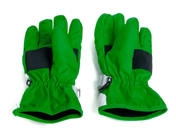 Pair Winter Green Ski Gloves Isolated White Background — Stock Photo, Image