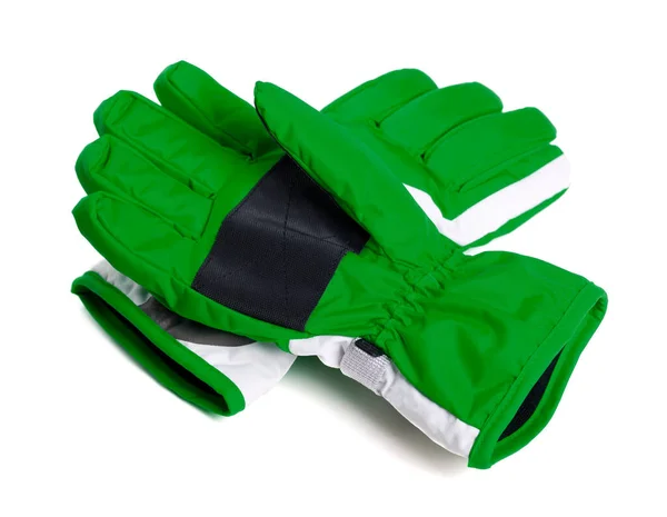 Gants Ski Hiver Verts Isolés Sur Fond Blanc — Photo