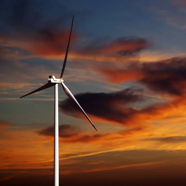 White Wind Turbine Sunset Multicolor Sky — Stock Photo, Image