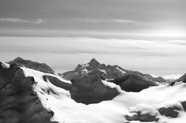 Zwarte Witte Winter Sneeuw Bergen Kaukasus Gebergte Elbrus Regio Uitzicht — Stockfoto