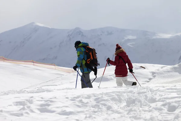 Vader Dochter Skigebied Sneeuwval Caucasus Mountains Georgia Regio Elmina — Stockfoto