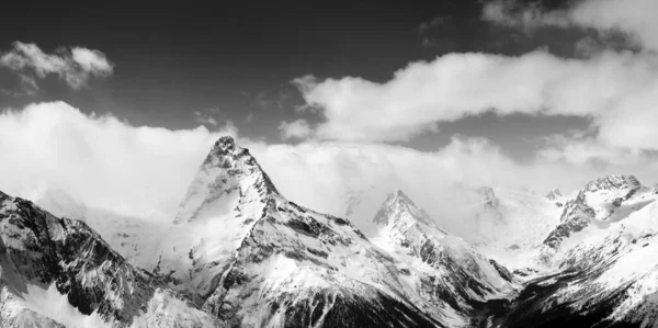 Black White Panoramic View Winter Mountains Snow Caucasus Mountains Region — Stockfoto