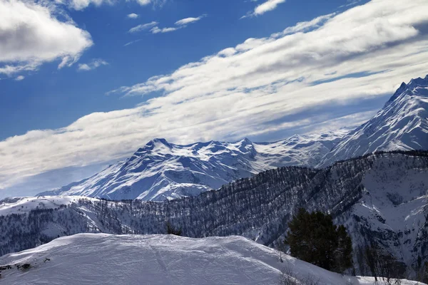 Piste Piste Sneeuw Winter Bergen Zon Avonds Kaukasusgebergte Tetnuldi Regio — Stockfoto