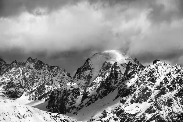 Black White Snow Mountains Clouds Sunny Winter Day Caucasus Mountains — Foto Stock