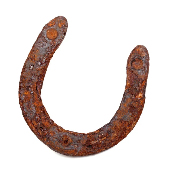 Old Rusty Horseshoe Isolated White Background View Backside — Stock Photo, Image