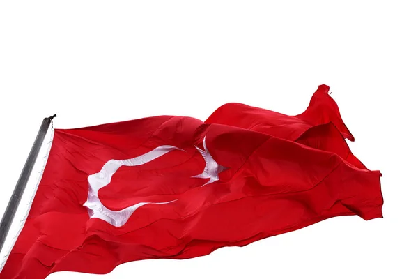 Σημαία Της Τουρκίας Κουνώντας Στον Αέρα Απομονώνονται Λευκό Φόντο — Φωτογραφία Αρχείου