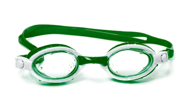 Gafas Verdes Húmedas Para Nadar Aislado Sobre Fondo Blanco — Foto de Stock