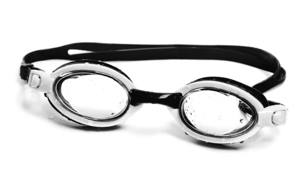Μαύρα Και Άσπρα Βρεγμένα Γυαλιά Για Κολύμπι Απομονωμένα Λευκό Φόντο — Φωτογραφία Αρχείου