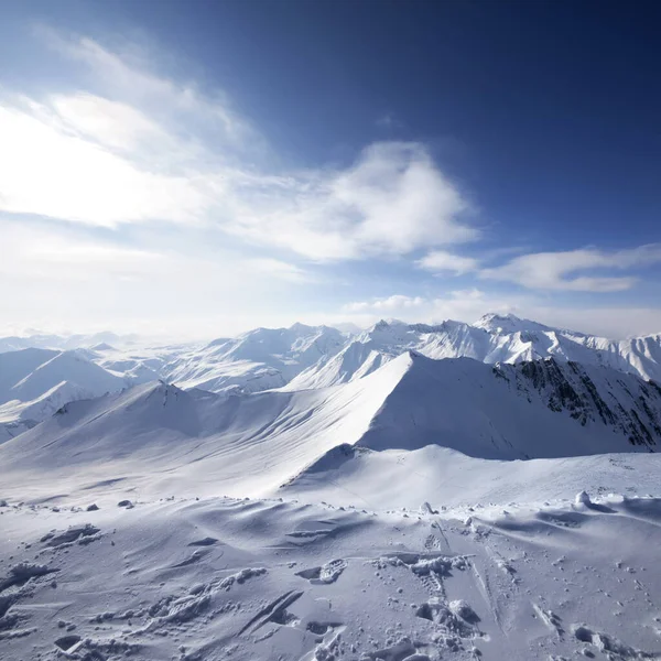 Snöiga Berg Solafton Kaukasus Georgien Region Gudauri Vintern — Stockfoto