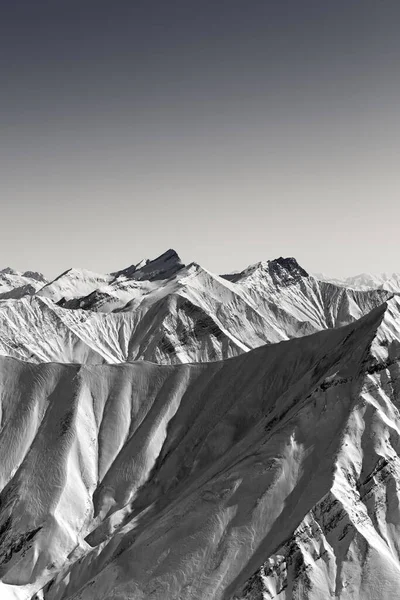 Чорно Білий Вид Сніжні Скелі Взимку Приємного Ранку Вид Гірського — стокове фото