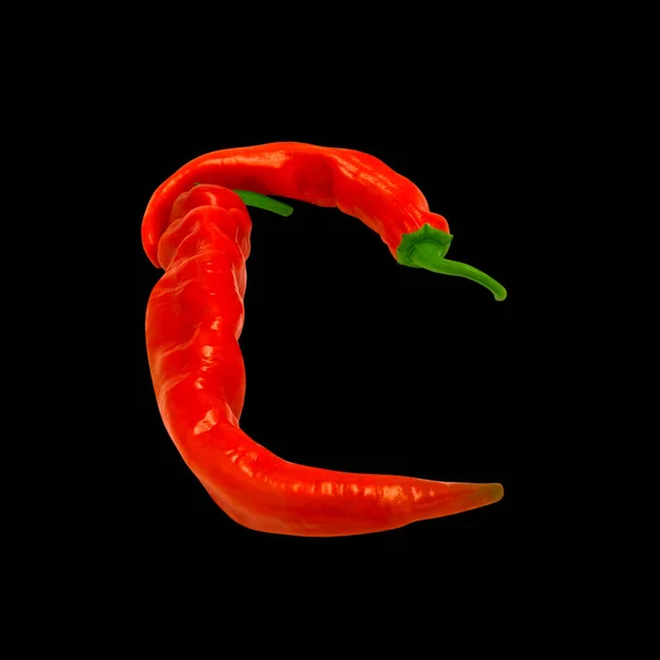 Letter Composed Ripe Red Chili Peppers Isolated Black Background — 스톡 사진