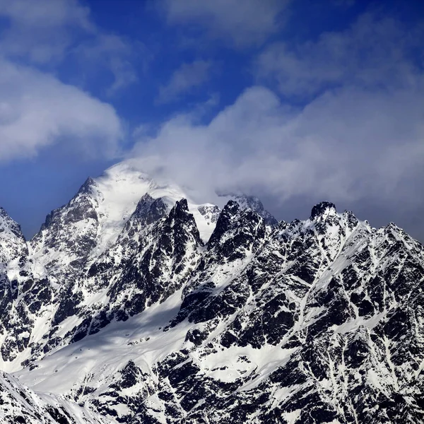 Snowy Rocks Clouds Sun Winter Day Caucasus Mountains Svaneti Region —  Fotos de Stock