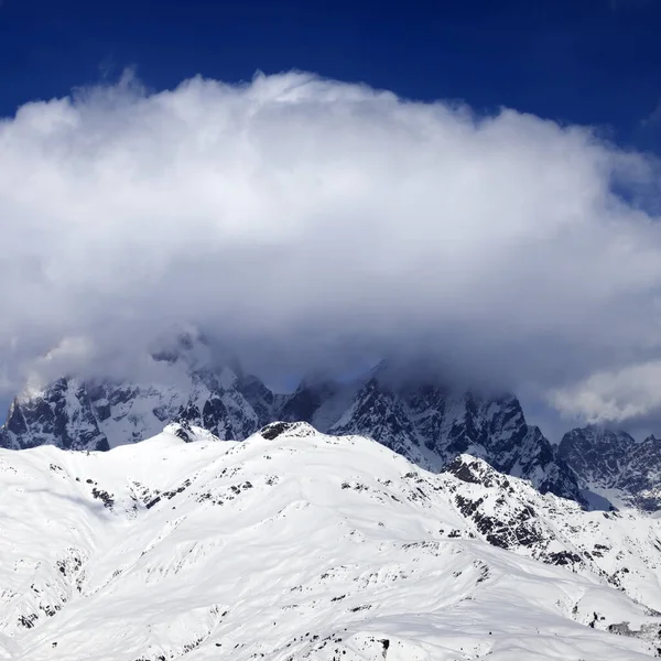 Berg Ushba Winter Wolken Kaukasus Die Region Svaneti Georgien Quadratisches — Stockfoto