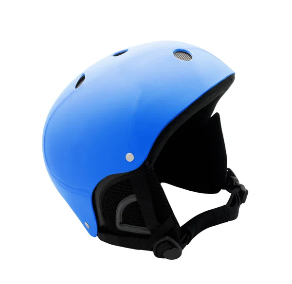 白い背景に隔離された青いスノーボードヘルメット — ストック写真