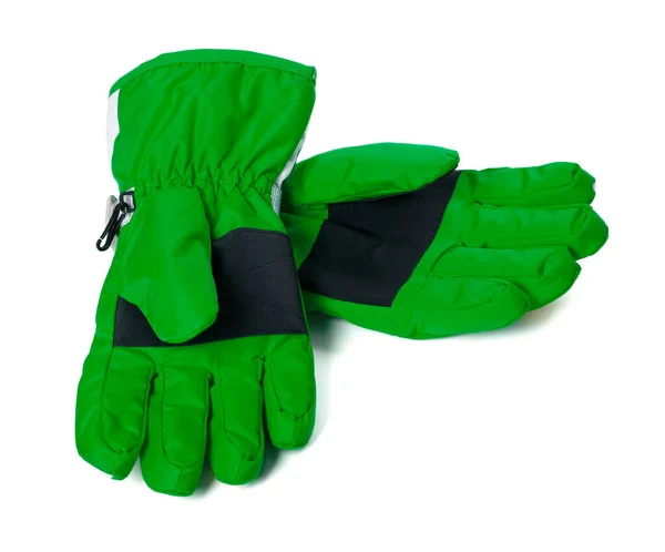 Paar Grüne Winterskihandschuhe Isoliert Auf Weißem Hintergrund — Stockfoto