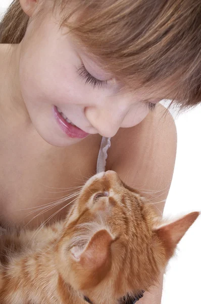 Little girl communicating with her pet — Stock Photo, Image