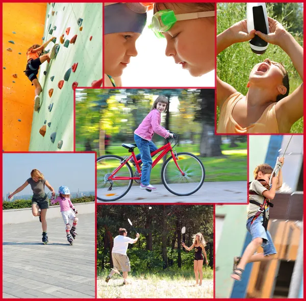 Photo collage of active people doing sports activities — Stock Photo, Image