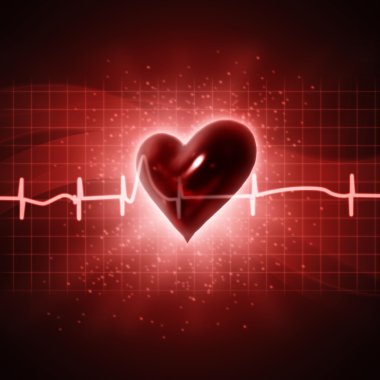 insan 3d render kalbi olan EKG arka