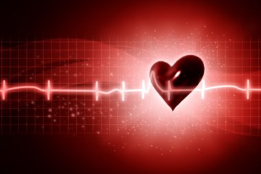 insan 3d render kalbi olan EKG arka