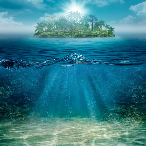 Один остров в океане, абстрактные природные фоны

