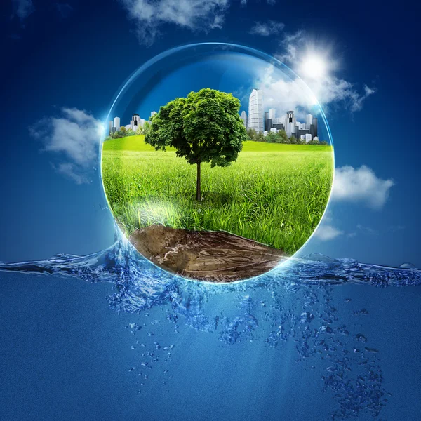 Green world into the bubble. — Stock Photo, Image