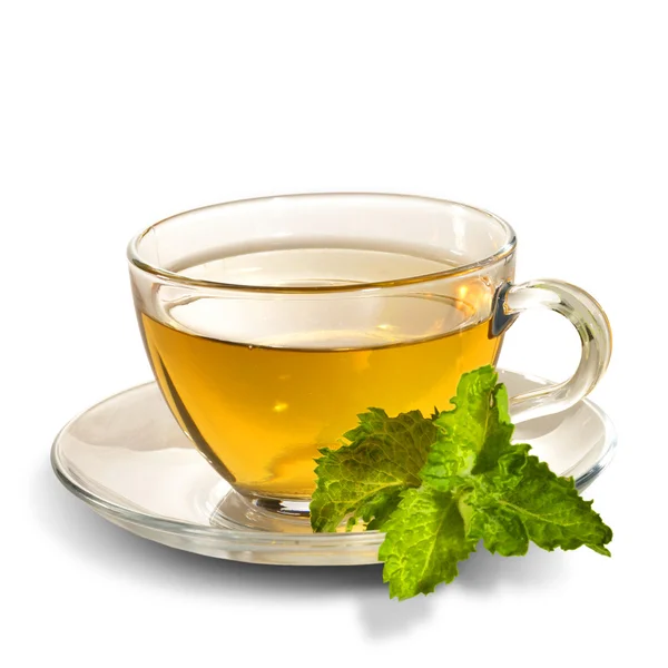 Breakfast still-life. green tea with fresh mint leaf — Stock Photo, Image