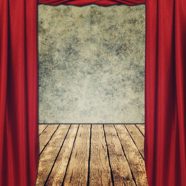 Fondos grungy teatrales con cortinas rojas — Foto de Stock
