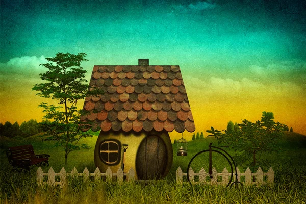 Fancy pastoral landscape with vintage cardboard added texture — Stock Photo, Image