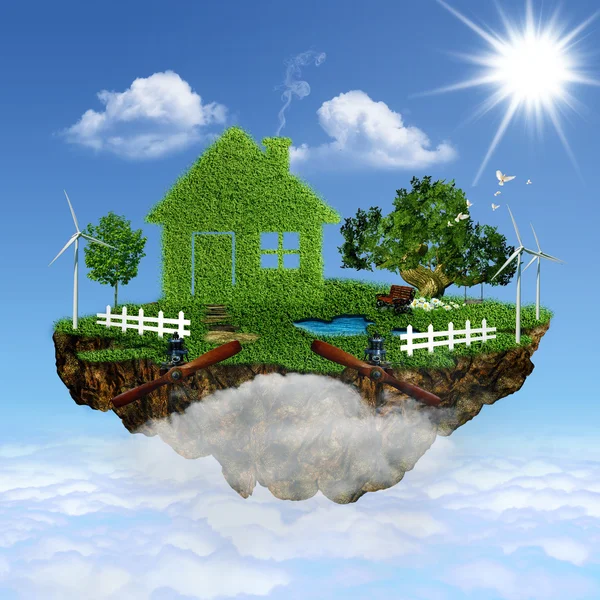 Flying House. Abstract eco backgrounds for your design — Stock Photo, Image