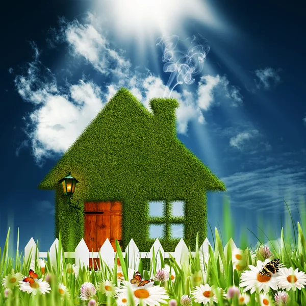 緑の家。あなたのデザインのための環境の背景 — ストック写真