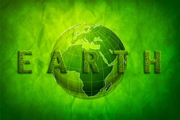 Концепция "Зеленая Земля", зеленые подложки с картонкой — стоковое фото