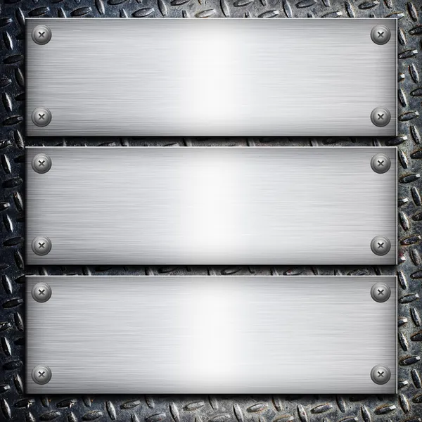 Brushed steel plate over black metall background for your design — Stock Photo, Image