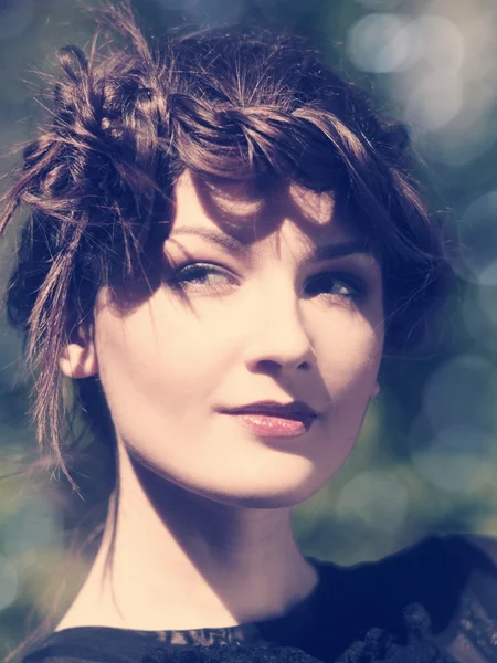 Instagram colorized vintage female portrait with beauty bokeh — Stock Photo, Image