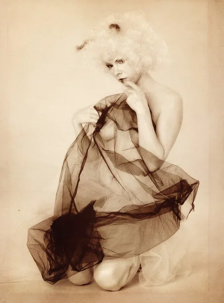 Art vintage mystery female portrait. Sepia colorized — Stock Photo, Image