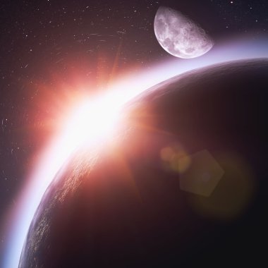 Dünya gezegeni, arka üzerinde yükselen güneş. hiçbir nasa