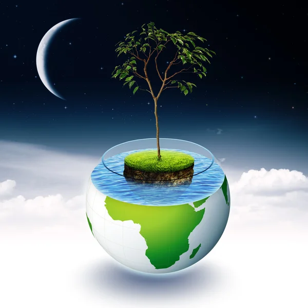 Aarde eiland en boom — Stockfoto
