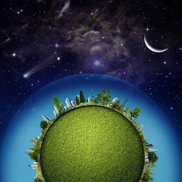 Green Earth planet against starry skies — Stock Photo, Image